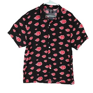 Naruto Red Shippuden Akatsuki Button Up Shirt Mens Medium Black Red AOP Anime